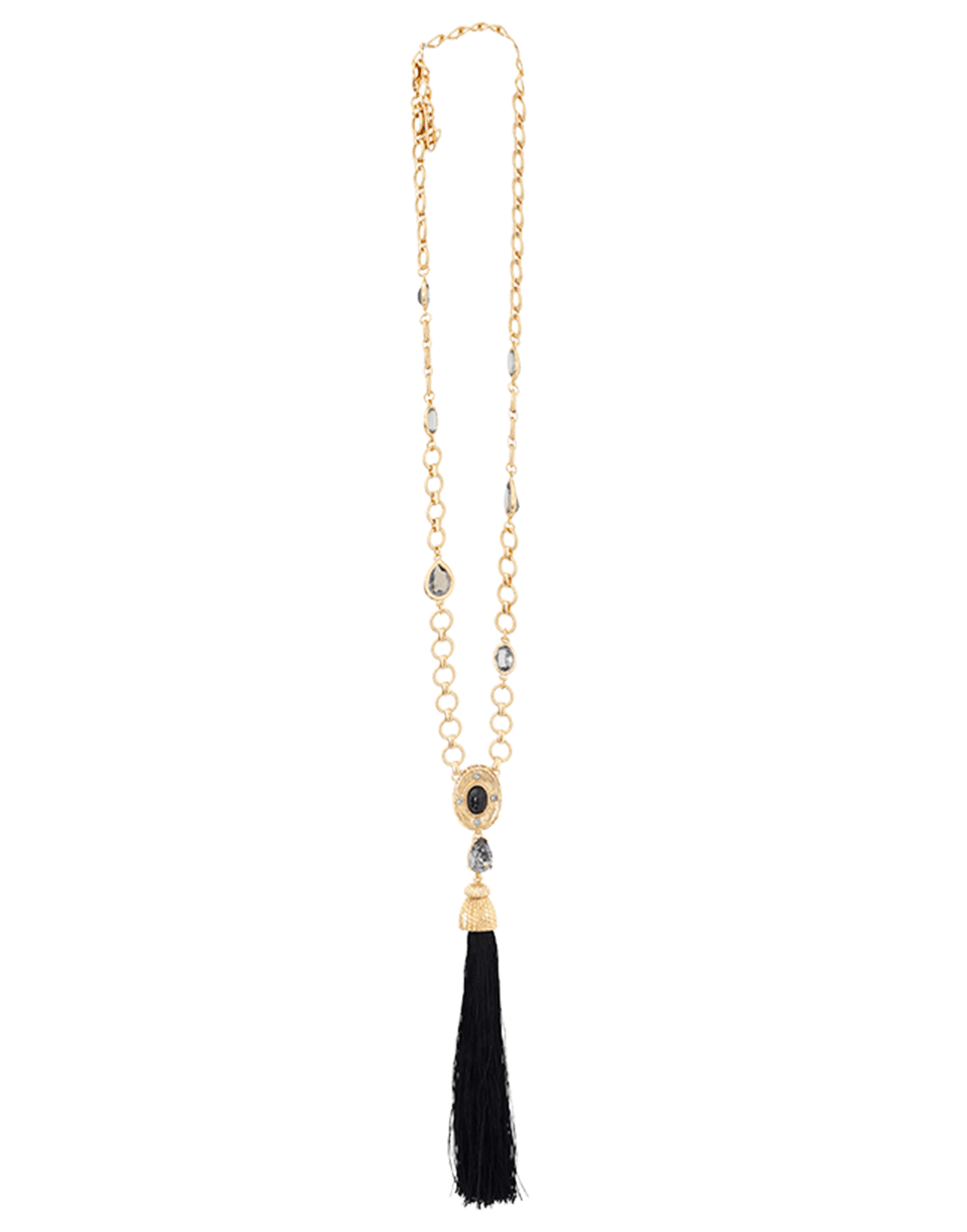 OSCAR DE LA RENTA-Crystal & Resin Tassel Necklace-BLACK