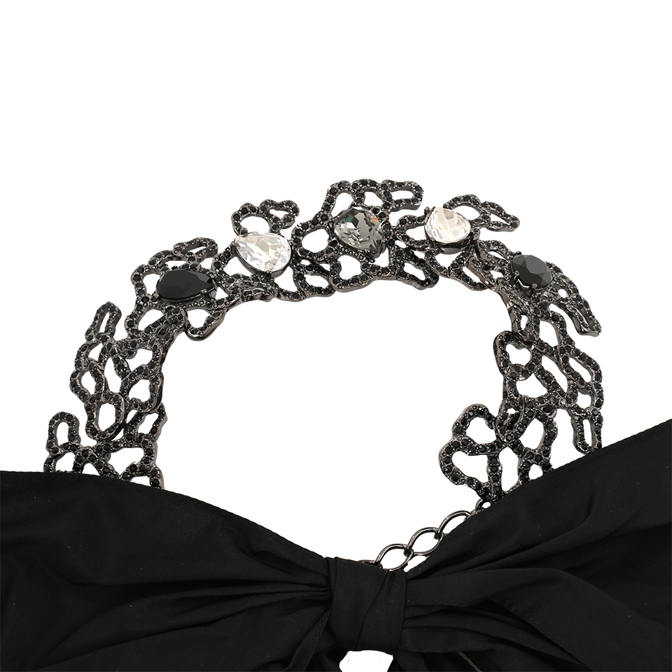 OSCAR DE LA RENTA-Taffeta Bow With Textured Crystal Choker-BLK/JET
