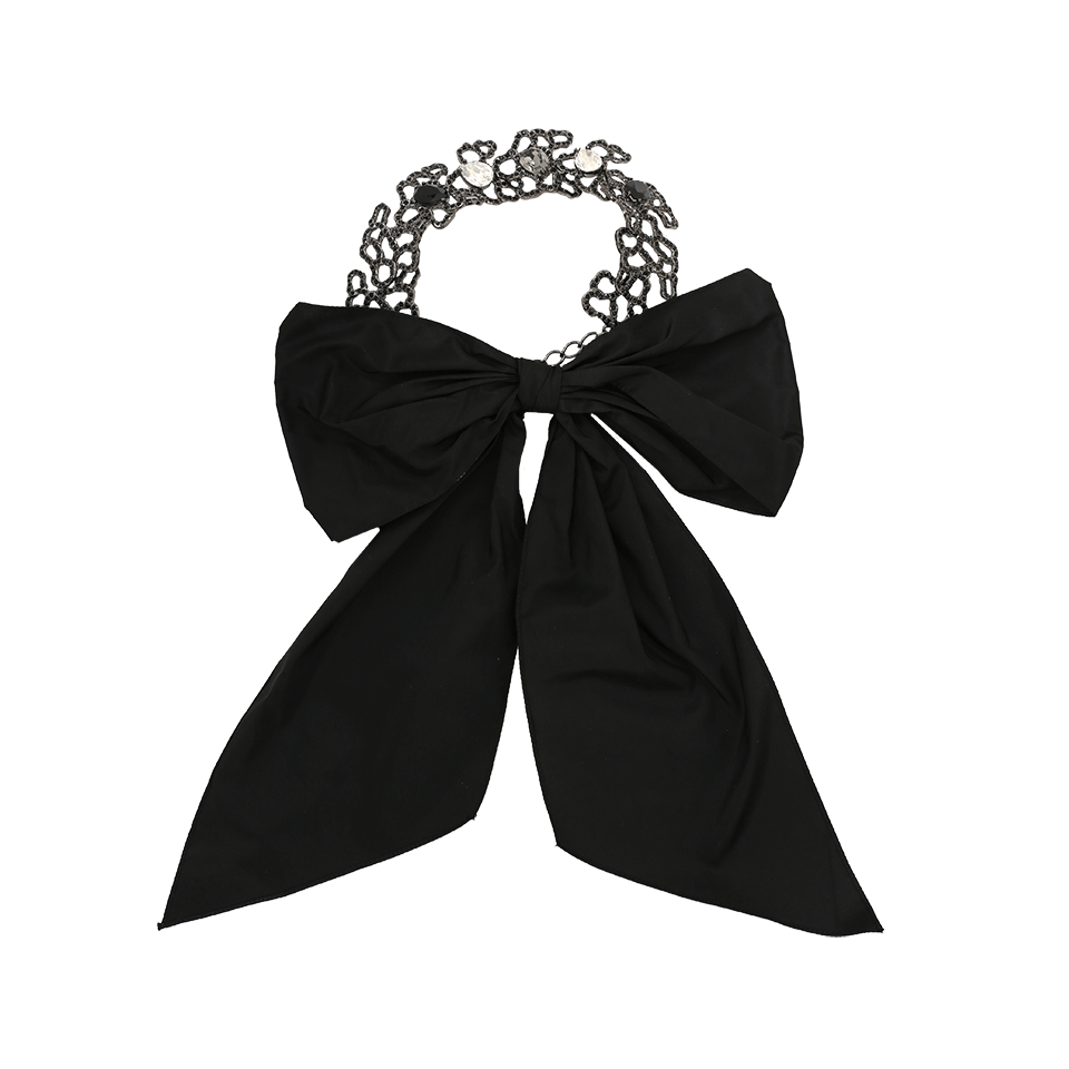 OSCAR DE LA RENTA-Taffeta Bow With Textured Crystal Choker-BLK/JET