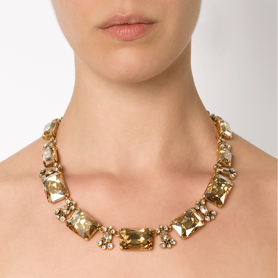 OSCAR DE LA RENTA-Large Octagon Stone Necklace-CRYS/GLD