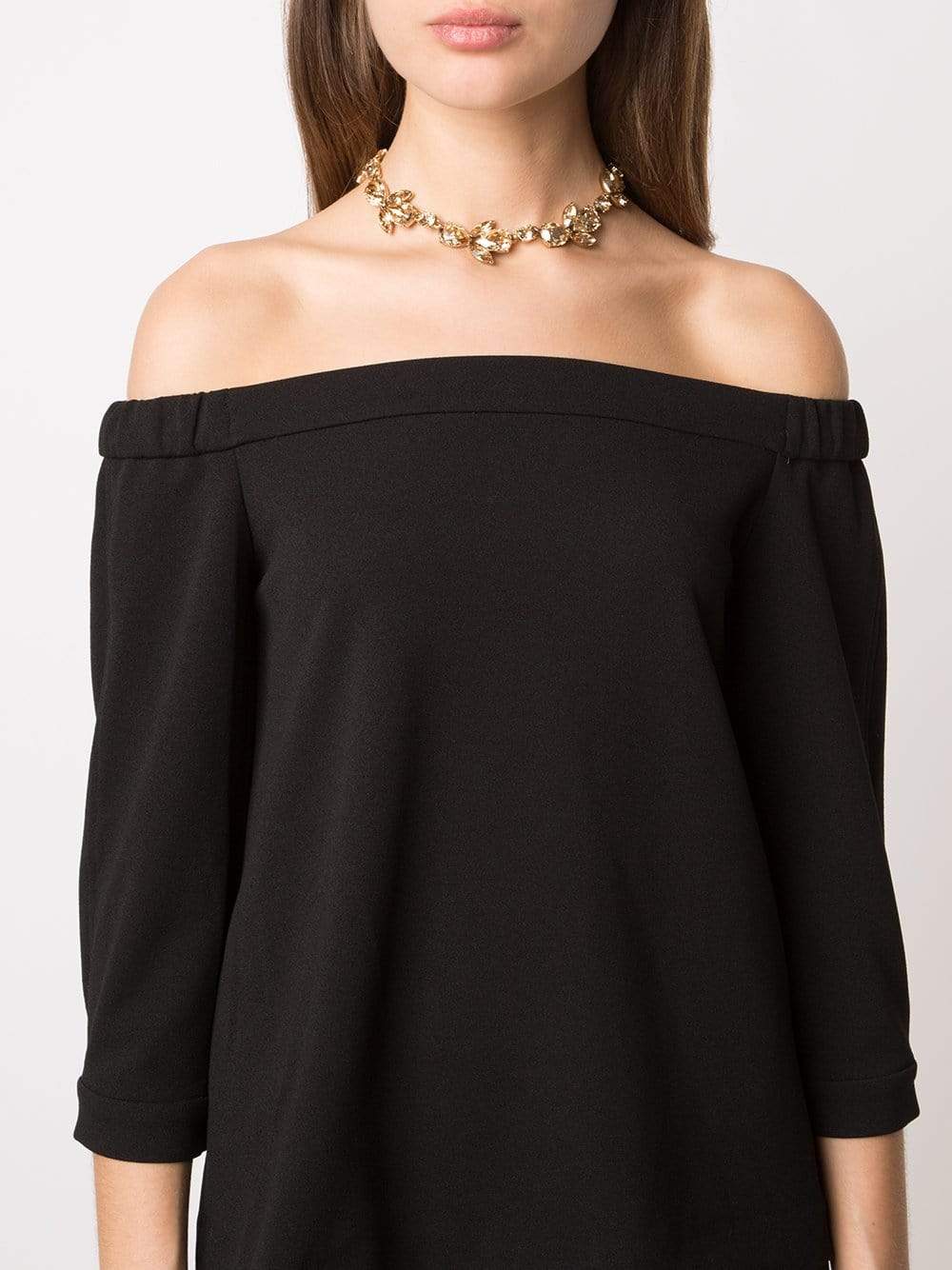 OSCAR DE LA RENTA-Pear Rhinestone Necklace-GOLD