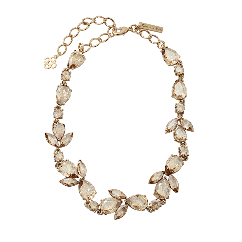 OSCAR DE LA RENTA-Pear Rhinestone Necklace-GOLD