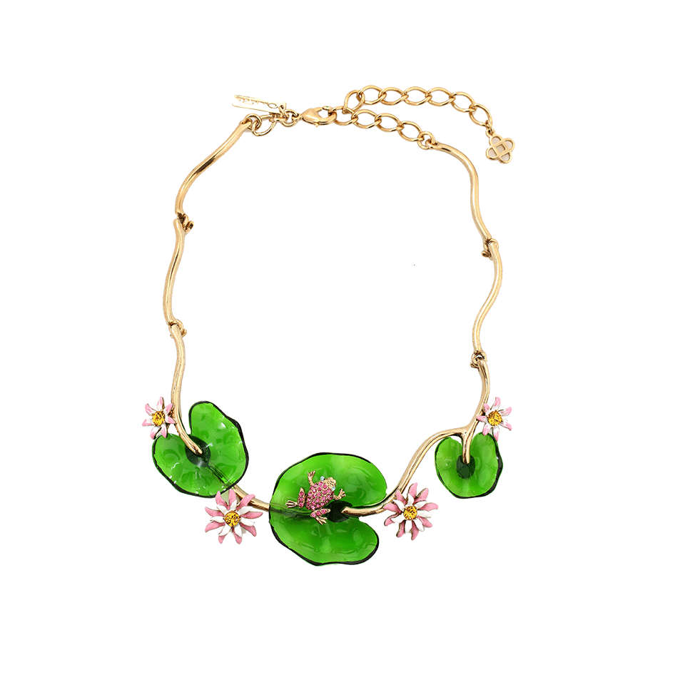 OSCAR DE LA RENTA-Resin Lily Necklace-GRN/GOLD
