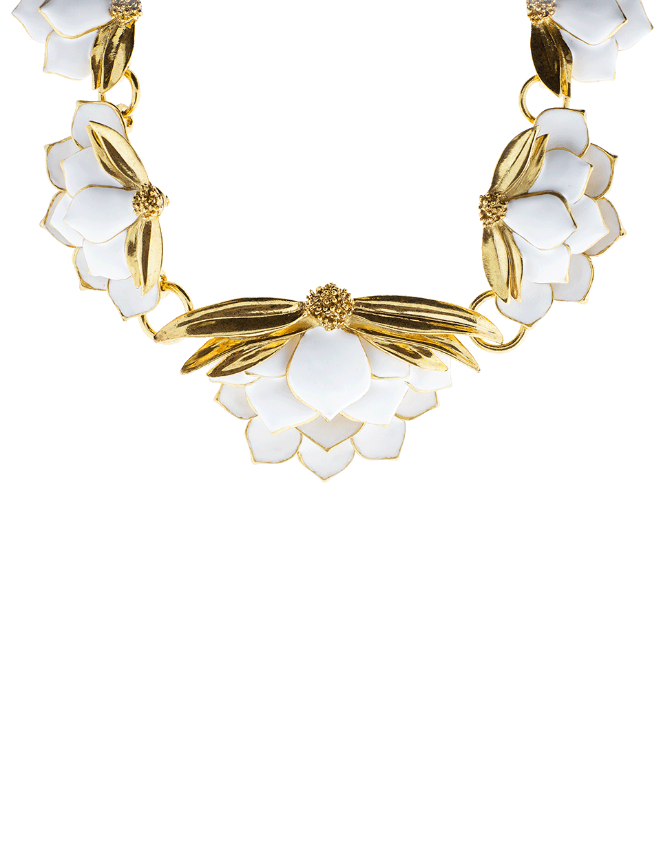 OSCAR DE LA RENTA-Painted Wild Lotus Necklace-WHT/IVRY