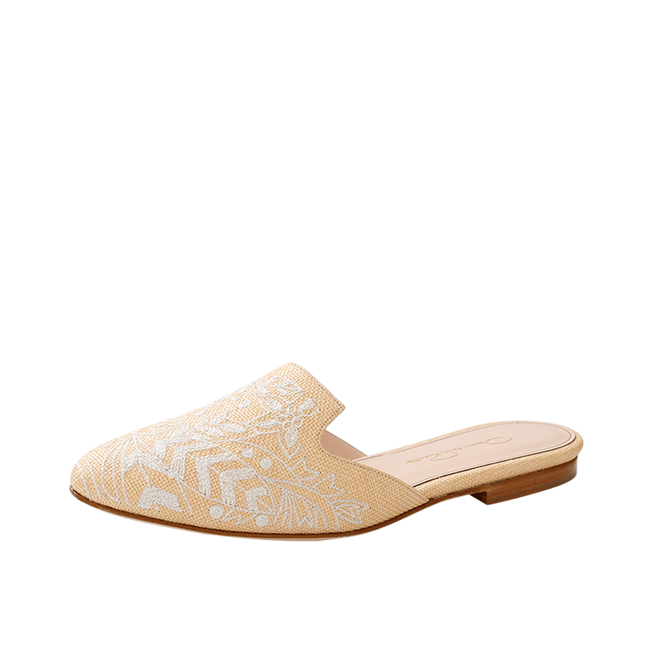 OSCAR DE LA RENTA-Patrizia Raffia Embroidered Slide-