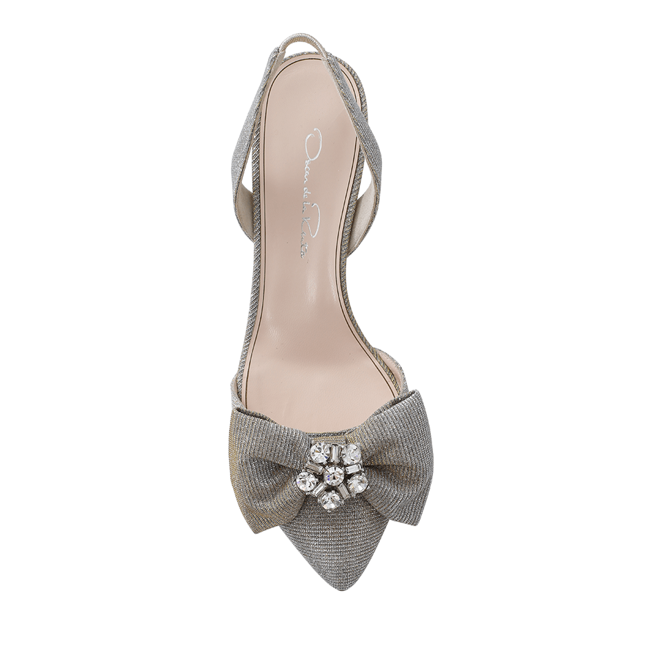 OSCAR DE LA RENTA-Pamie Lamé Jeweled Slingback-