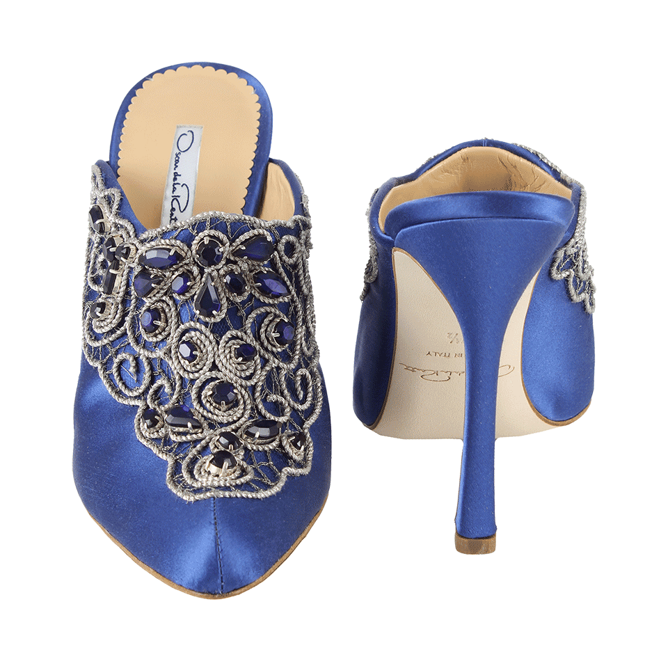 OSCAR DE LA RENTA-Embellished Pointed Toe Mule-