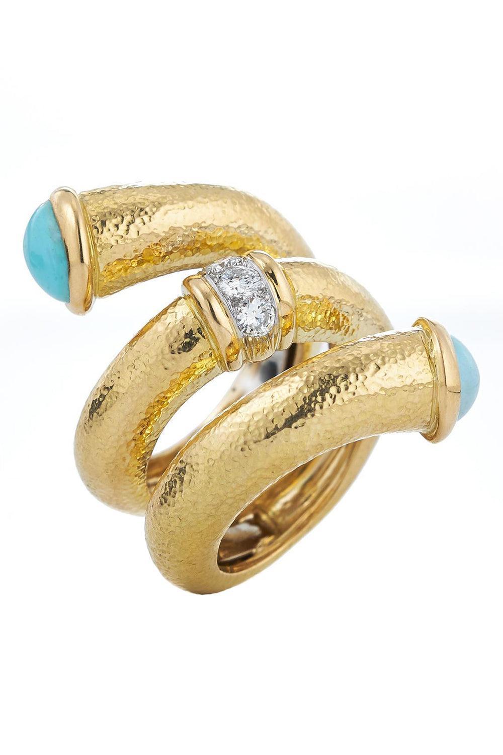 Turquoise Hammered Pipe Ring-YELLOW GOLD-6.5-JEWELRYFINE JEWELRING-DAVID WEBB