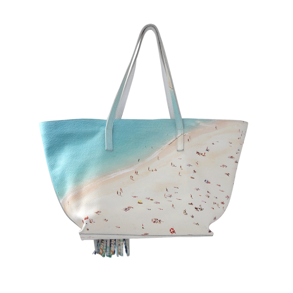 PAIGE GAMBLE-Beach Print Leather Tote-BEACH