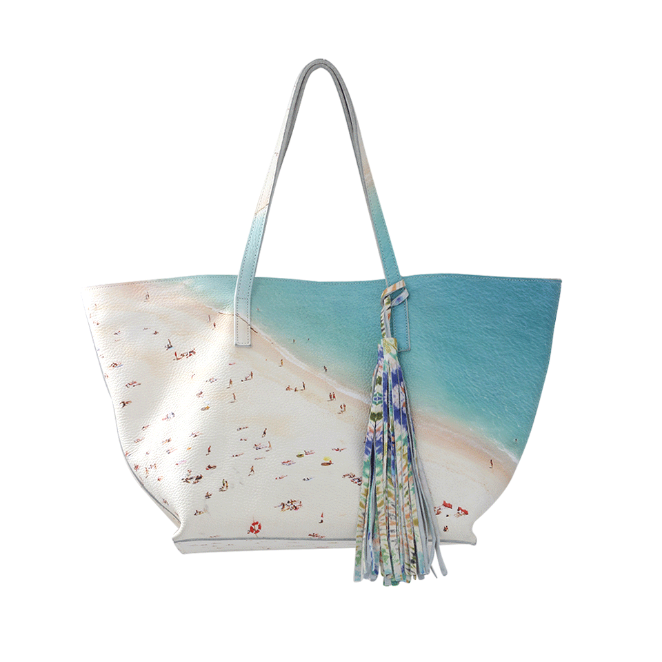 PAIGE GAMBLE-Beach Print Leather Tote-BEACH