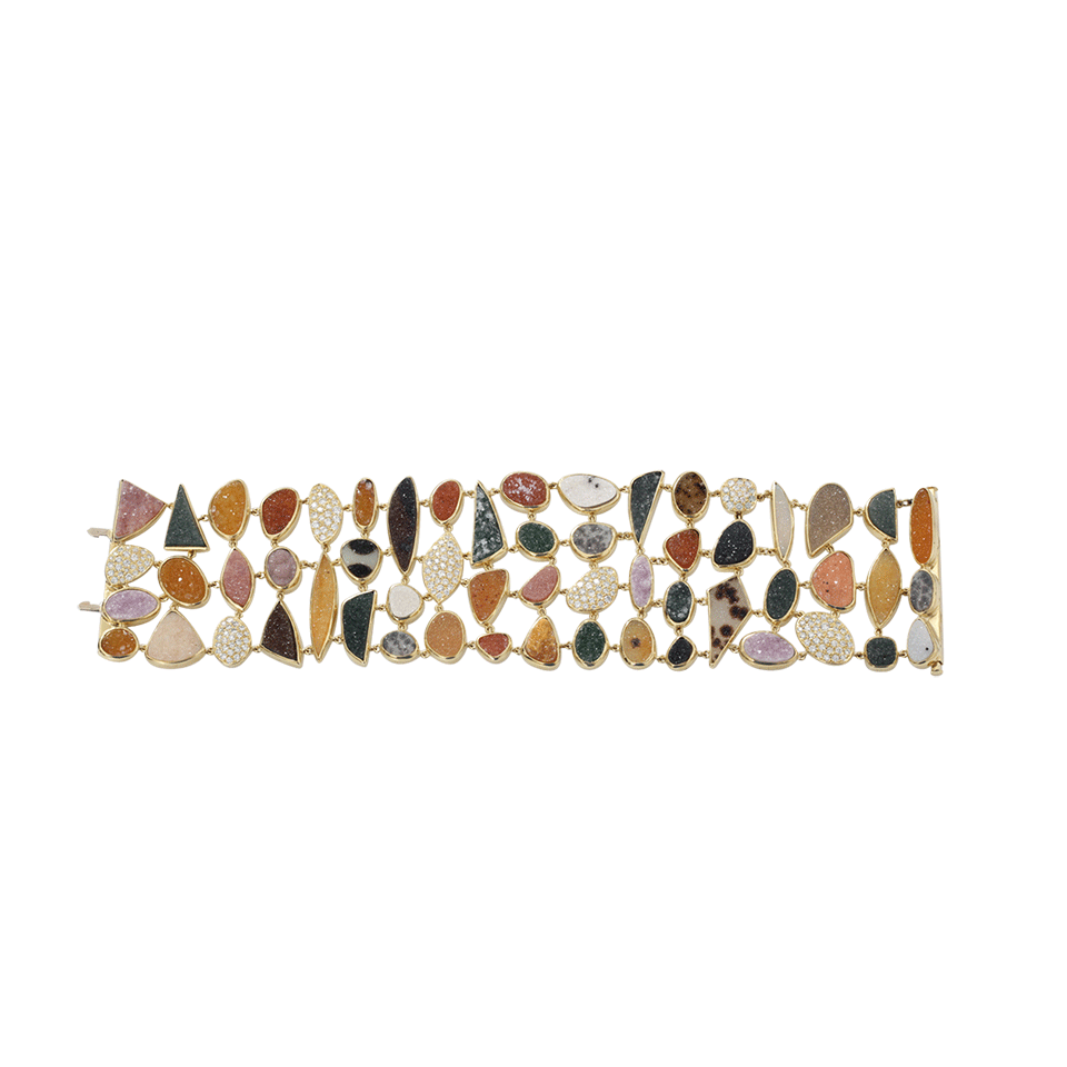 PAMELA HUIZENGA-Druzy Agate Multi Row Bracelet-YELLOW GOLD