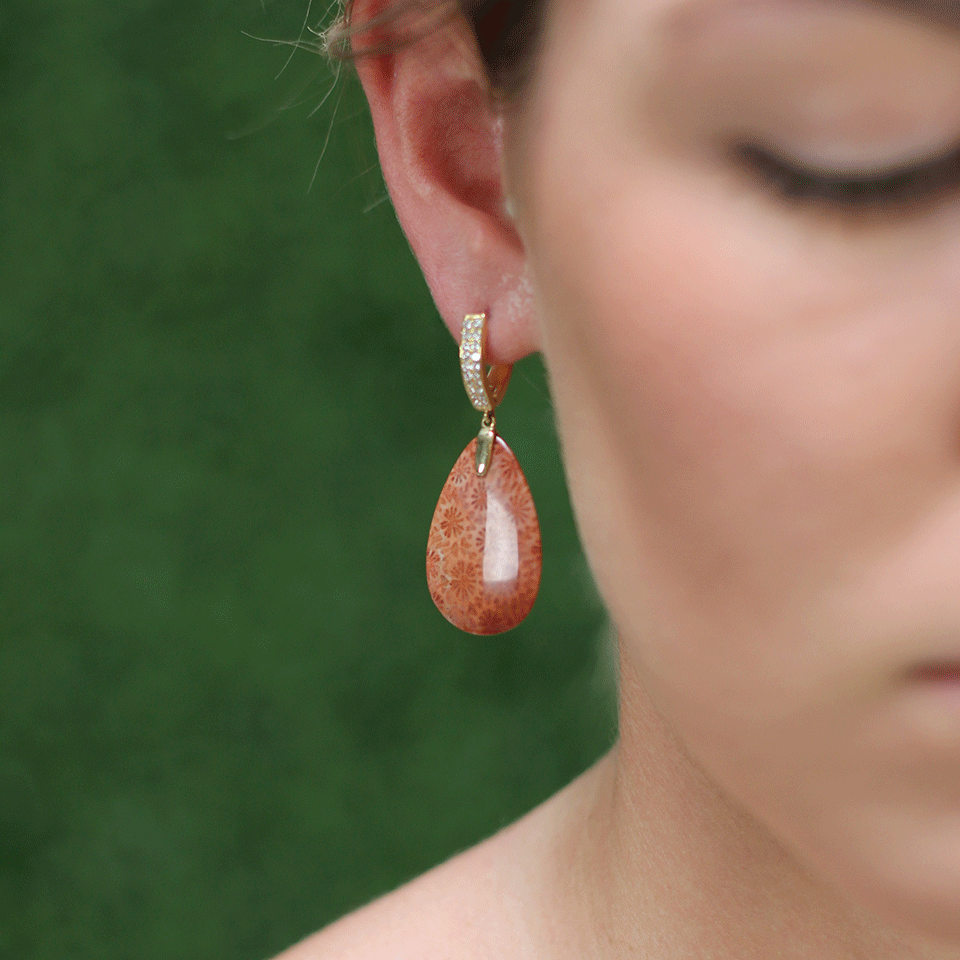 PAMELA HUIZENGA-Fossilized Coral Earrings-YELLOW GOLD