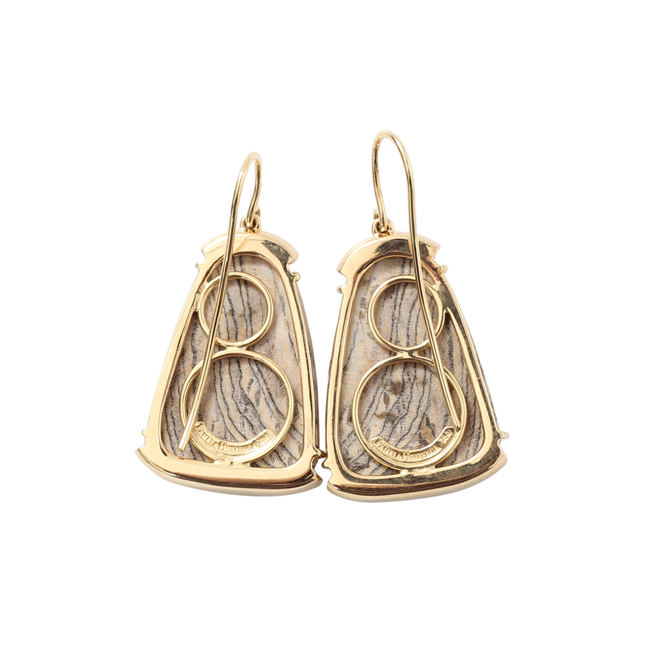 PAMELA HUIZENGA-Fossilized Sequoia Earrings-YELLOW GOLD