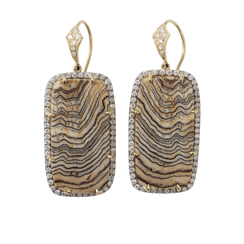 PAMELA HUIZENGA-Fossilized Sequoia Earrings-YELLOW GOLD