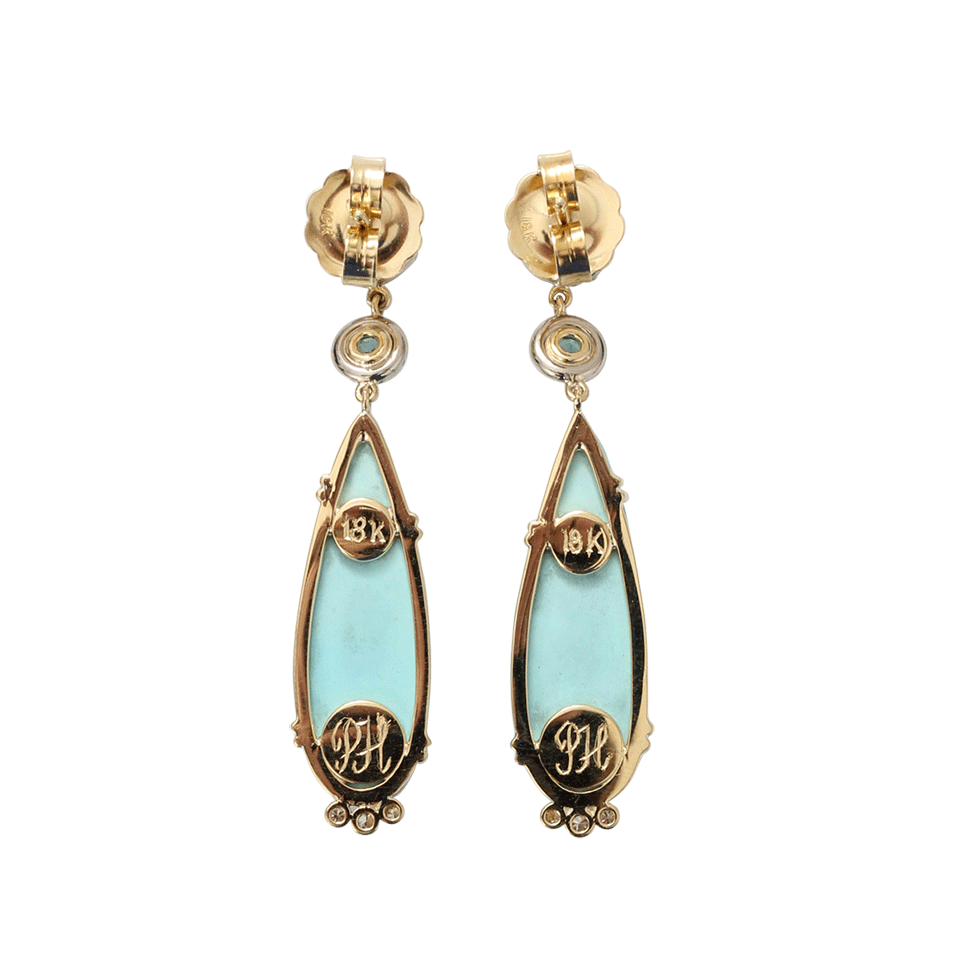 PAMELA HUIZENGA-Turquoise And Tourmaline Earrings-YELLOW GOLD
