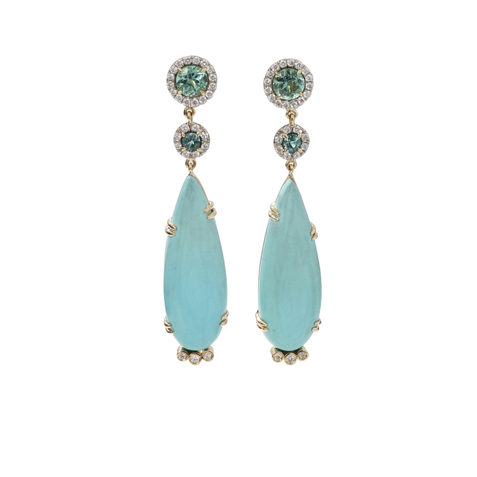 PAMELA HUIZENGA-Turquoise And Tourmaline Earrings-YELLOW GOLD