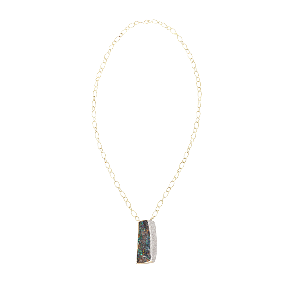 PAMELA HUIZENGA-Boulder Opal And Diamond Pendant Necklace-YELLOW GOLD