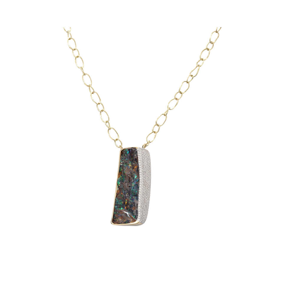 PAMELA HUIZENGA-Boulder Opal And Diamond Pendant Necklace-YELLOW GOLD