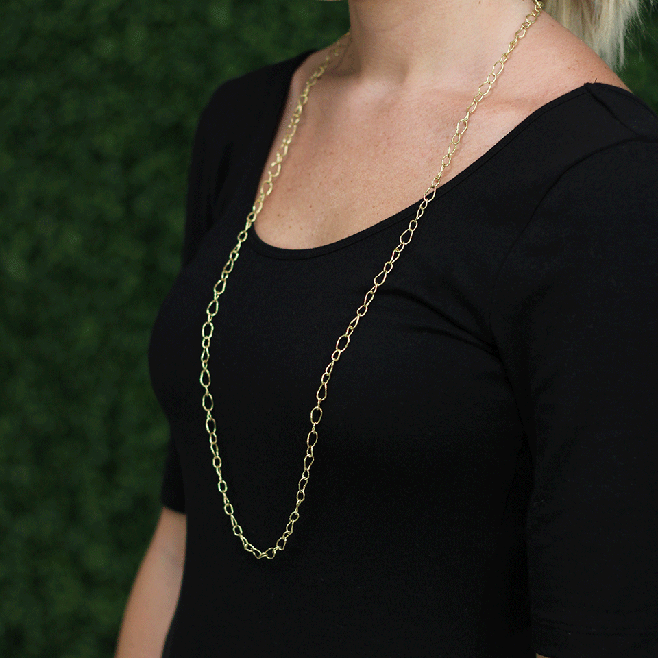 PAMELA HUIZENGA-Textured Chain Link Necklace-YELLOW GOLD
