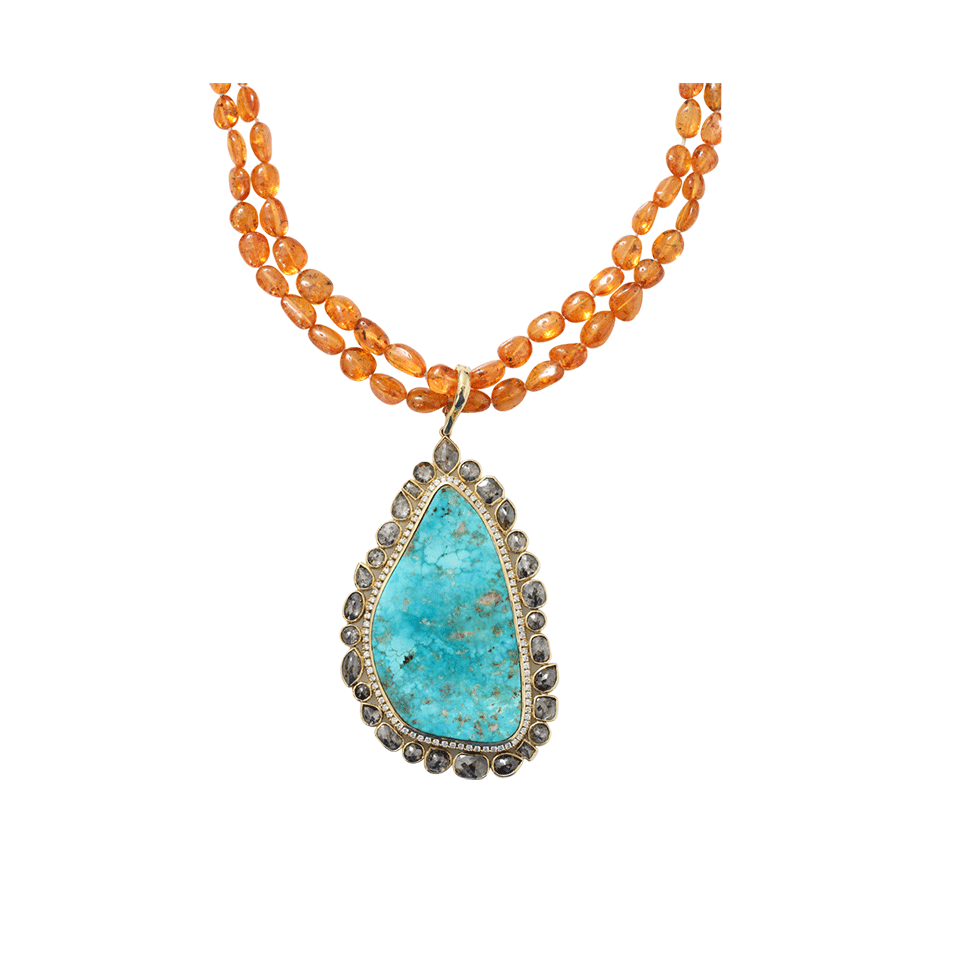 PAMELA HUIZENGA-Turquoise Pendant With Garnet Nugget Chain-YELLOW GOLD