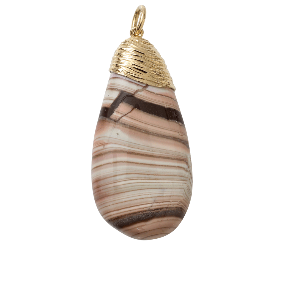 PAMELA HUIZENGA-Large Teardrop Saturn Chalcedony Pendant-YELLOW GOLD