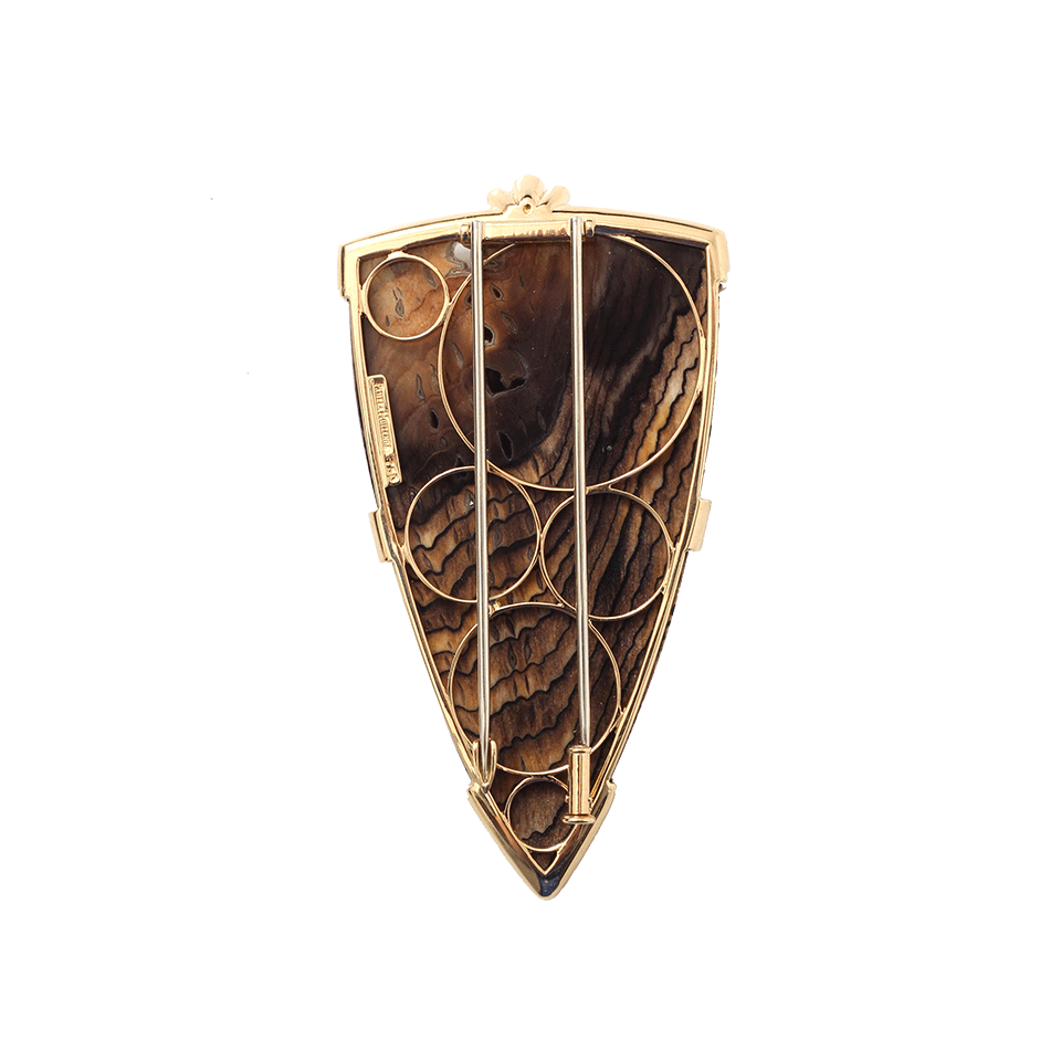 PAMELA HUIZENGA-Fossilized Sequoia Brooch With Diamonds-YELLOW GOLD