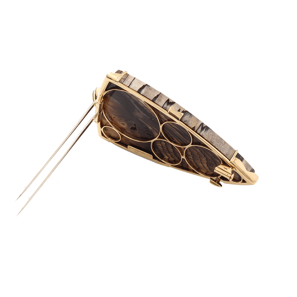 PAMELA HUIZENGA-Fossilized Sequoia Brooch With Diamonds-YELLOW GOLD