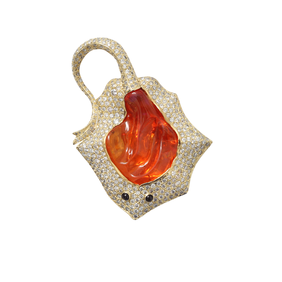 PAMELA HUIZENGA-Mexican Fire Opal Stingray Brooch-YELLOW GOLD