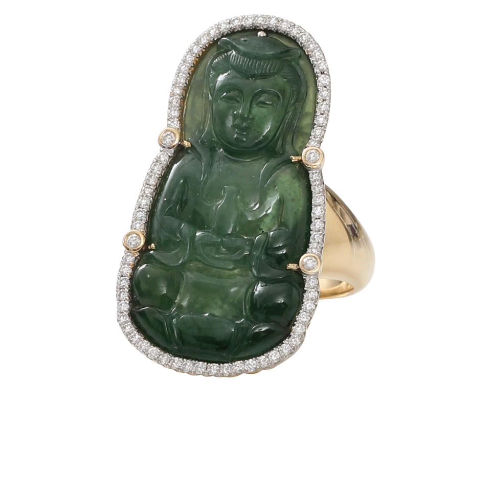 PAMELA HUIZENGA-Carved Jade Buddha Ring-YELLOW GOLD