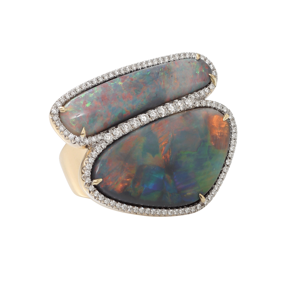 PAMELA HUIZENGA-Australian Lightening Ridge Black Opal Ring-YELLOW GOLD
