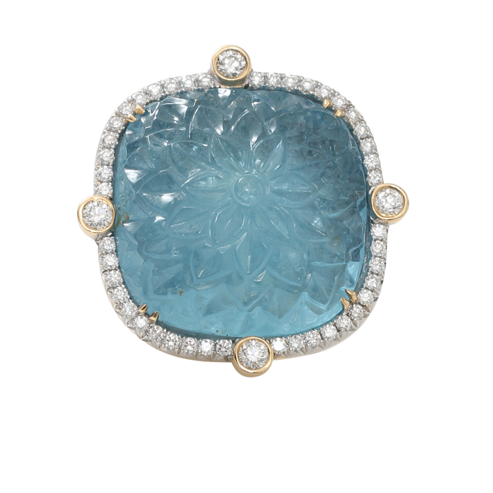 PAMELA HUIZENGA-Large Carved Aquamarine Ring-YELLOW GOLD