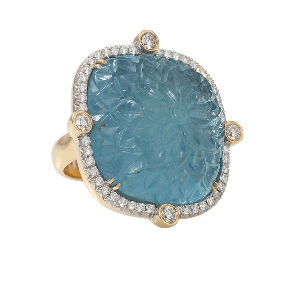 PAMELA HUIZENGA-Large Carved Aquamarine Ring-YELLOW GOLD