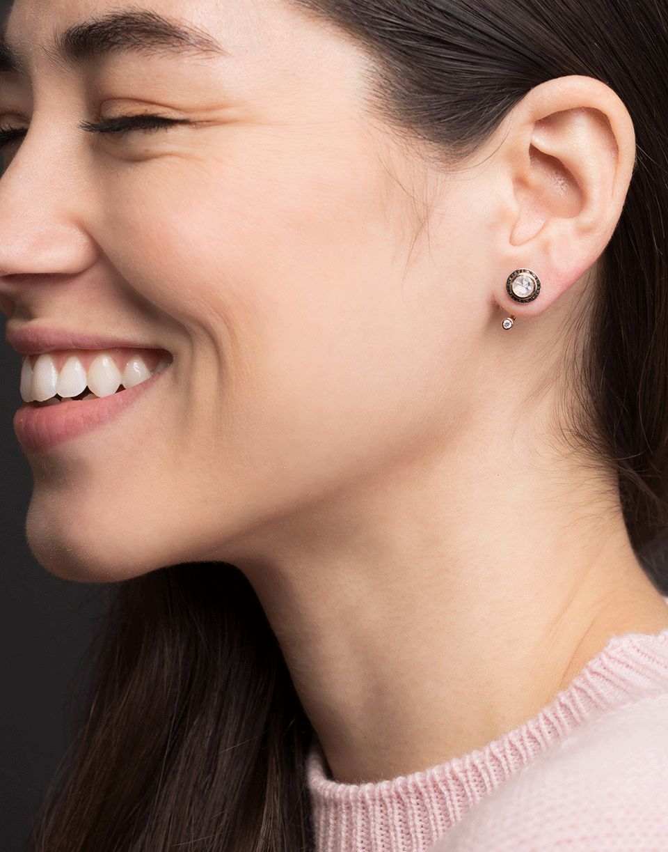 PAMELA LOVE-White and Black Diamond Gravitation Earrings-ROSE GOLD