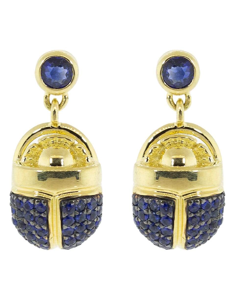 PAMELA LOVE-Pave Blue Sapphire Scarab Drop Earrings-YELLOW GOLD