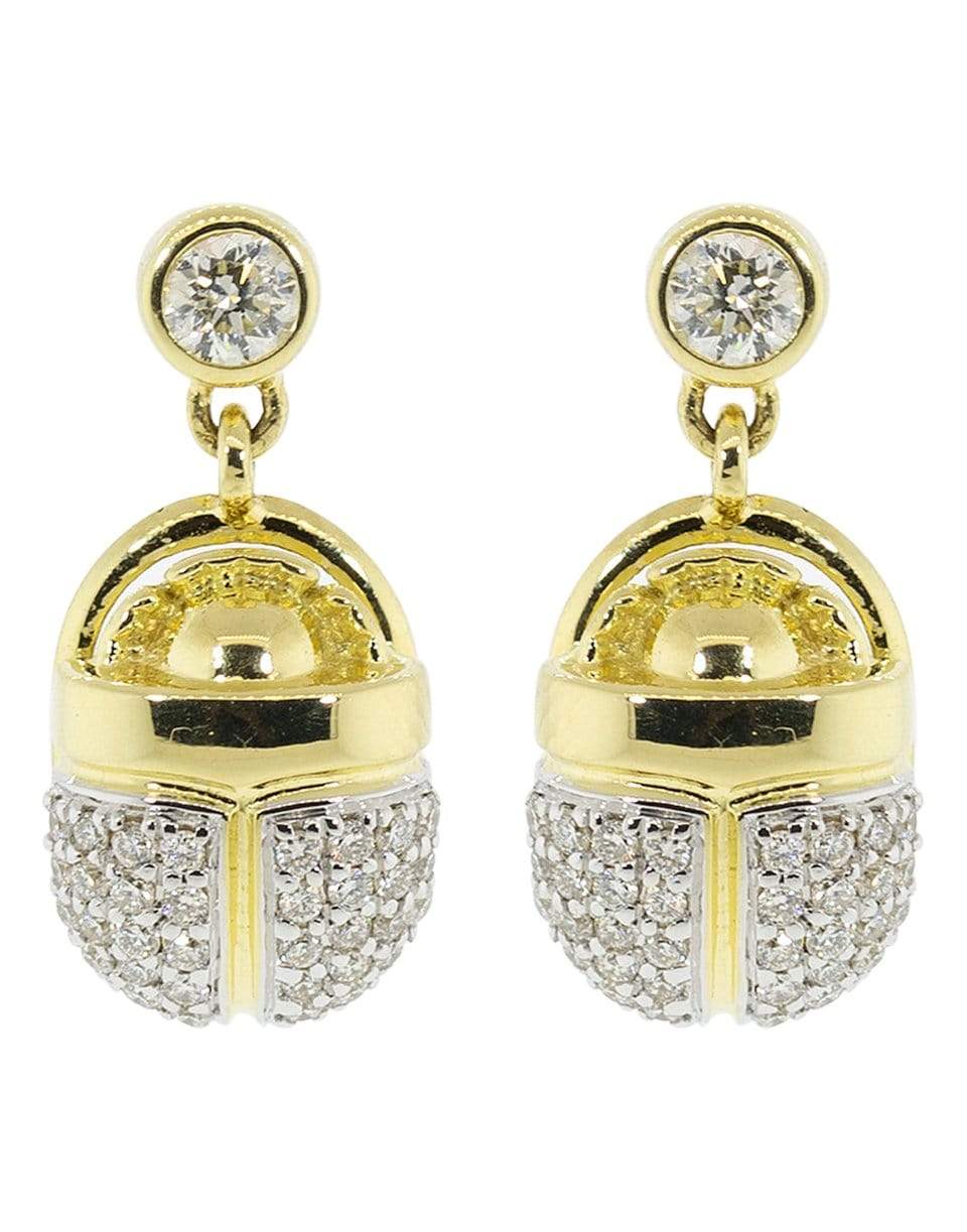 PAMELA LOVE-Pave White Diamond Scarab Drop Earrings-YELLOW GOLD