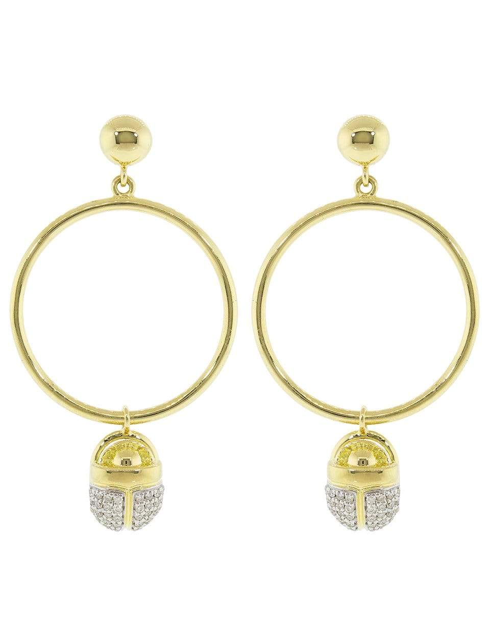 PAMELA LOVE-Pave White Diamond Scarab Hoop Earrings-YELLOW GOLD