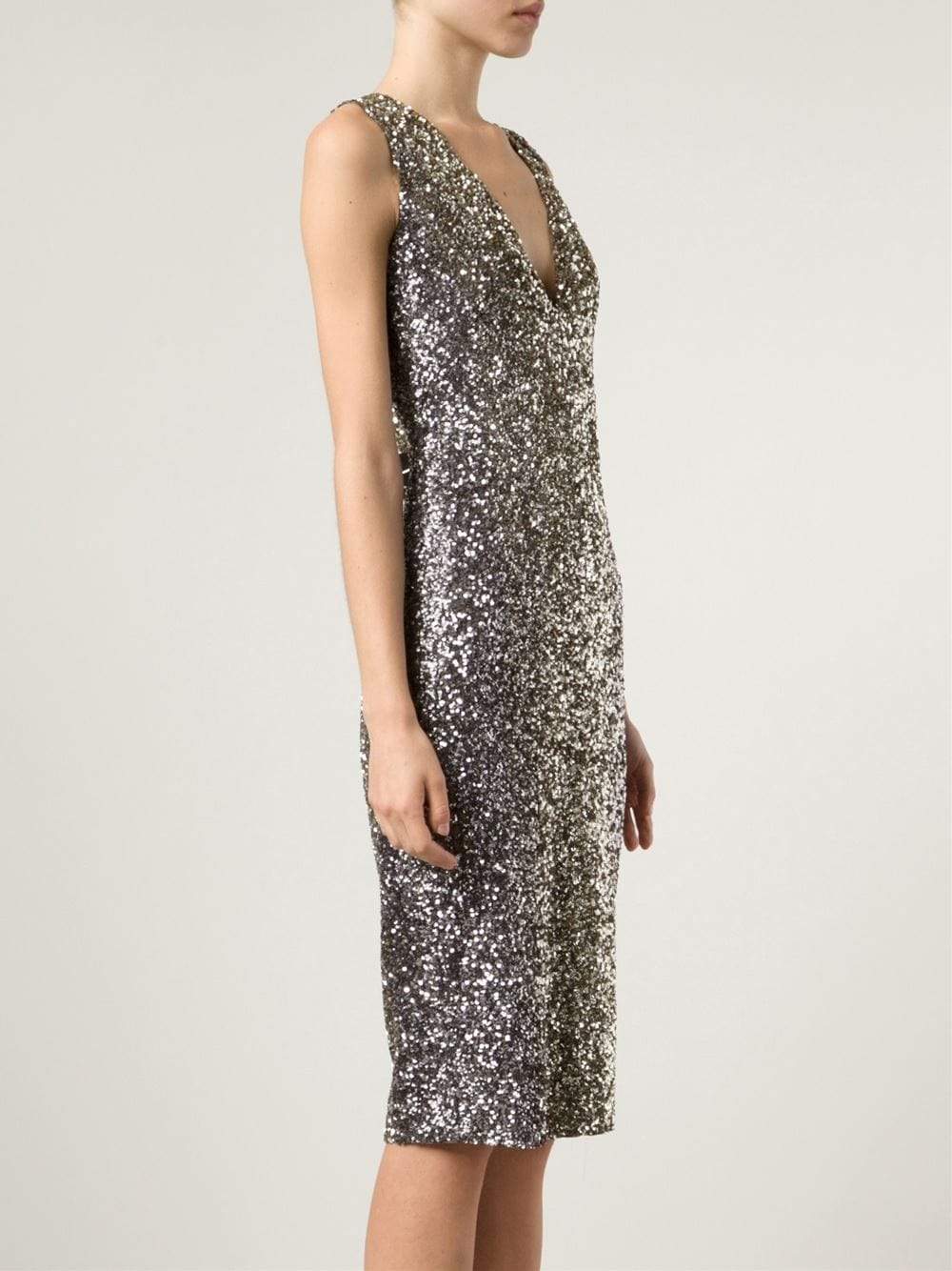 PAMELLA ROLAND-Ombre Signature Sequin Dress-GUNMETAL