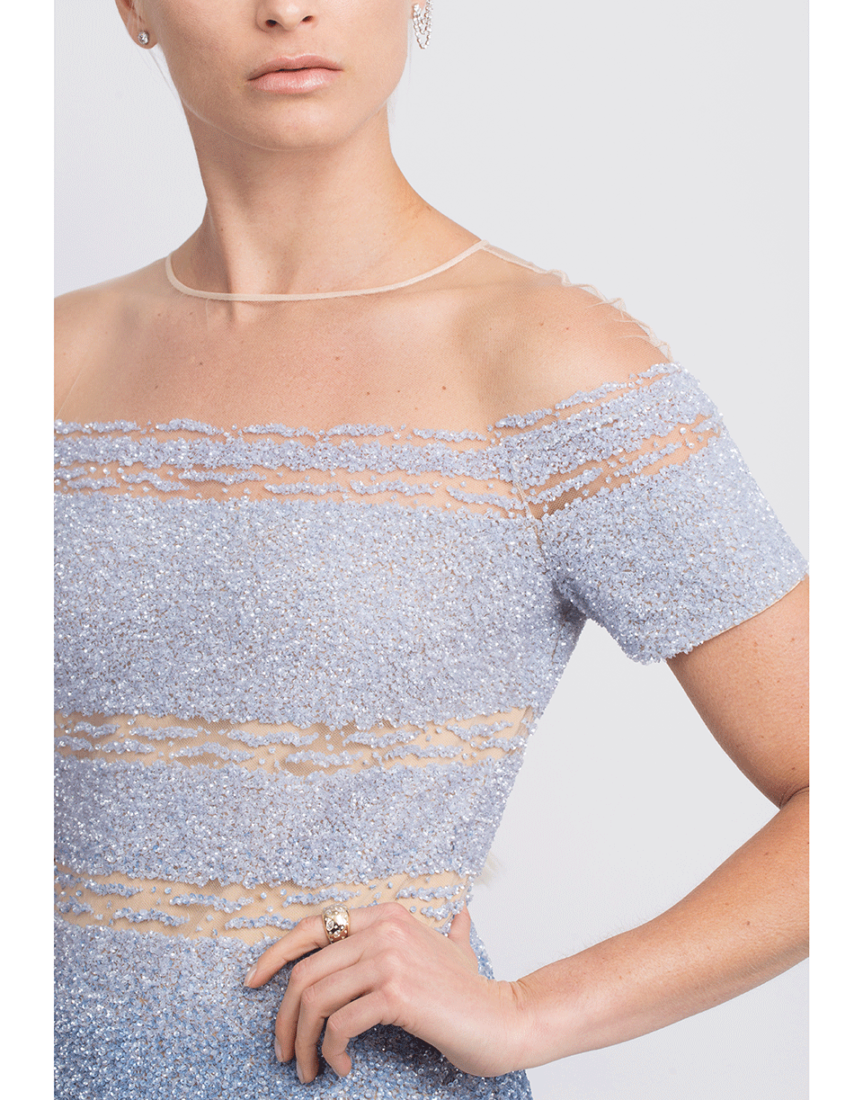 PAMELLA ROLAND-Ocean Blue Degrade Sequin Dress-OCEANBLU