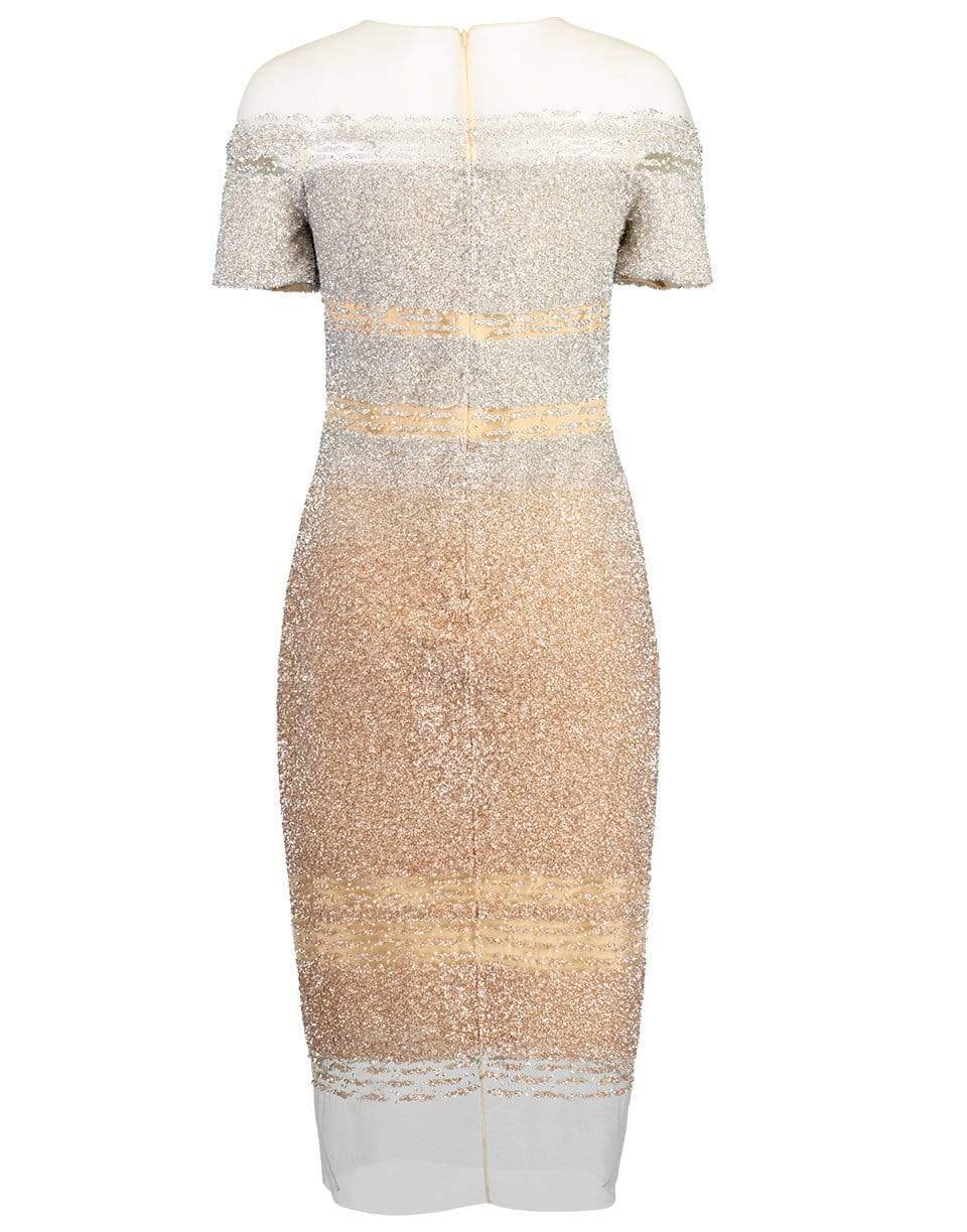 PAMELLA ROLAND-Silver and Gold Ombre Sequin Embroidered Cocktail Dress-