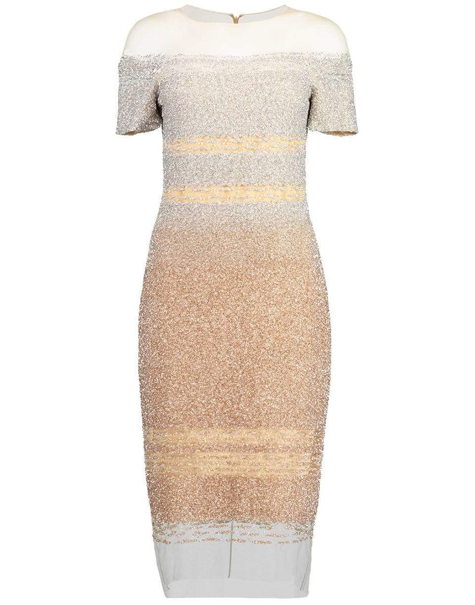 PAMELLA ROLAND-Silver and Gold Ombre Sequin Embroidered Cocktail Dress-