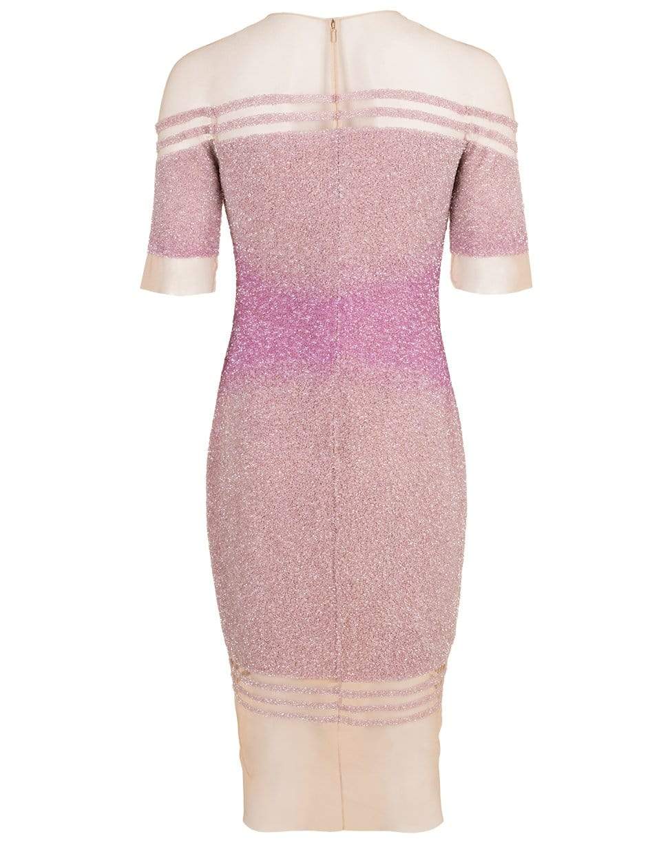 PAMELLA ROLAND-Off-Shoulder Illusion Sequin Dress-WHT/LIL