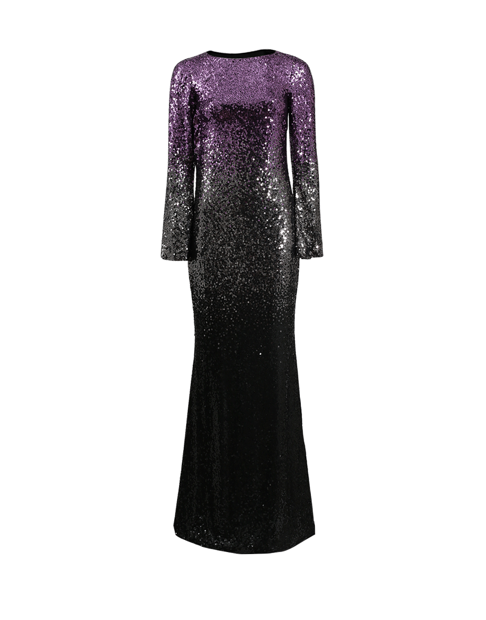 PAMELLA ROLAND-Ombre Chiffon Beaded Gown-AMETHYST/BLACK