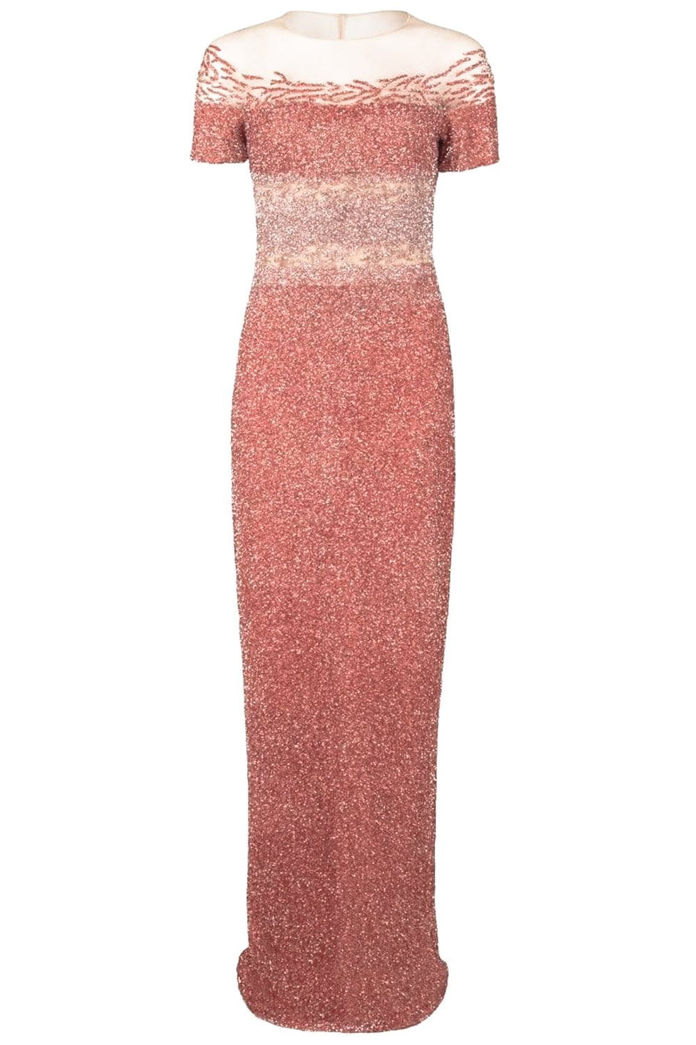 PAMELLA ROLAND-Coral Ombre Sequin Embroidered Gown-