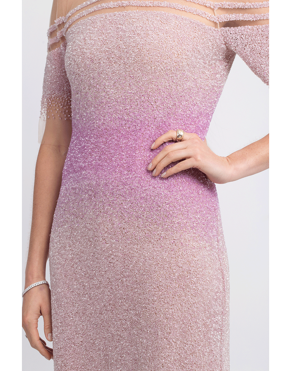 PAMELLA ROLAND-Off Shoulder Degrade Sequin Dress-