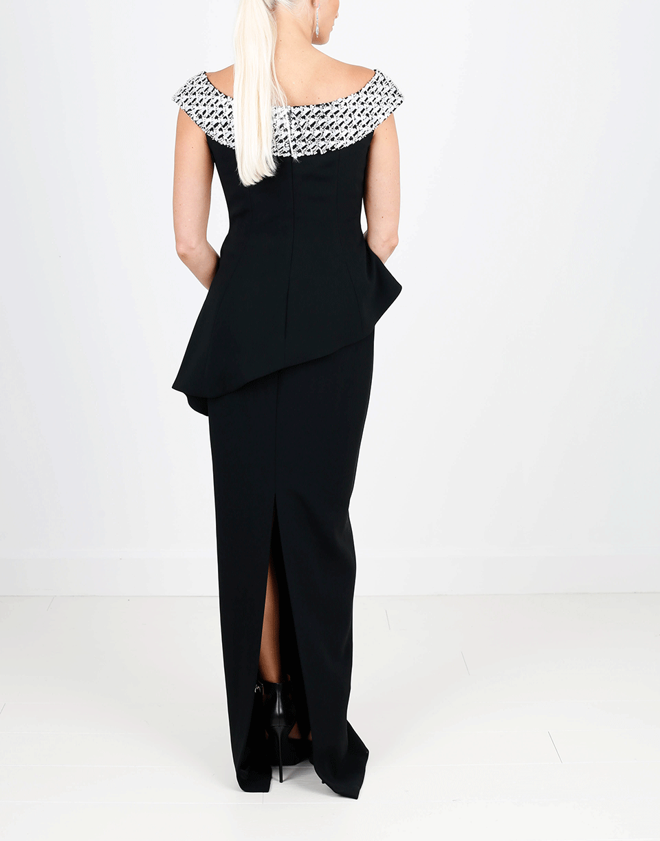 PAMELLA ROLAND-Off Soulder Crystal Beaded Gown-