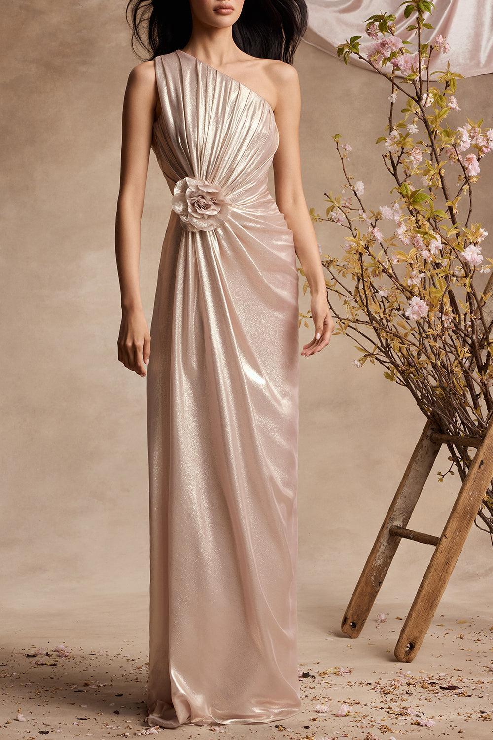 Sleeveless Drape Gown-CHAMPGNE-6-CLOTHINGDRESSGOWN-PAMELLA ROLAND