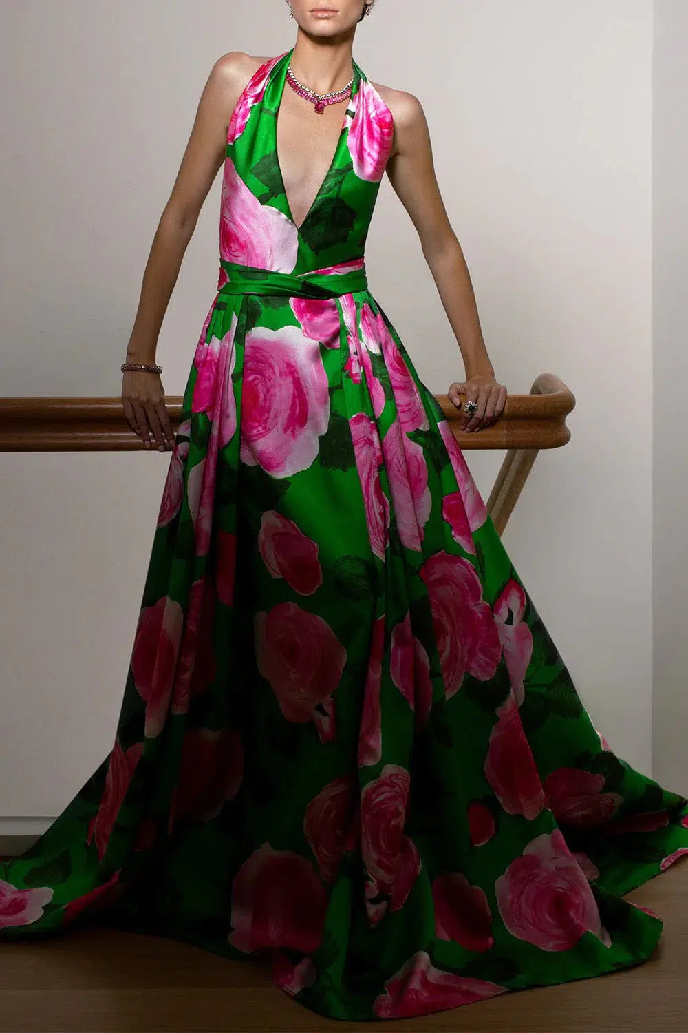 PAMELLA ROLAND-Mikado Halter Gown-