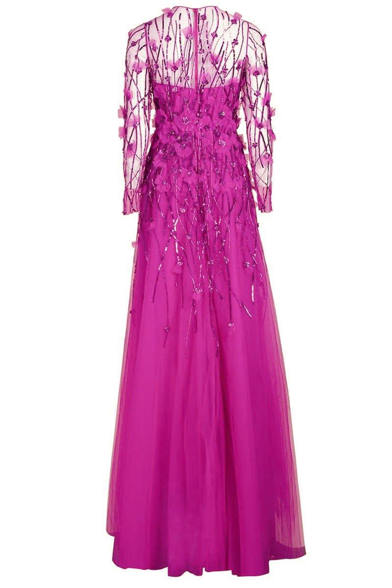 PAMELLA ROLAND-Tulle Sequin Floral Gown-