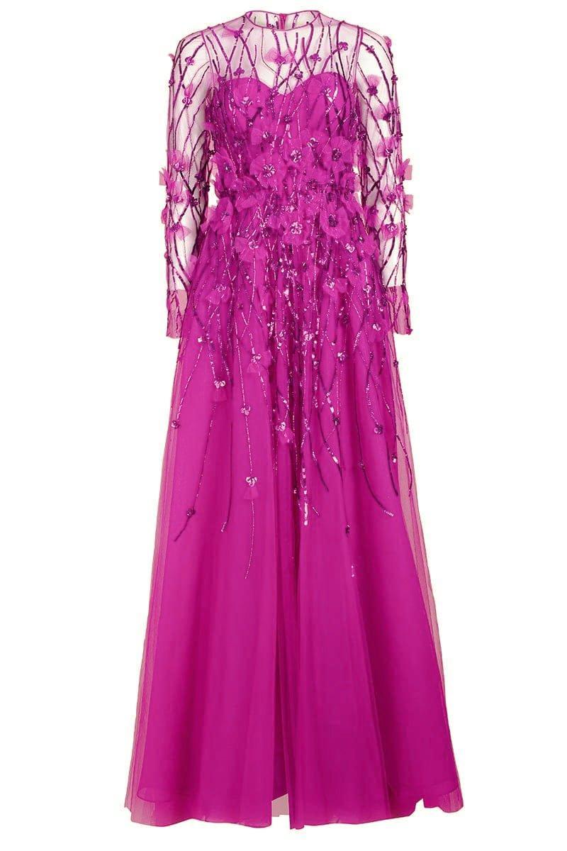 PAMELLA ROLAND-Tulle Sequin Floral Gown-