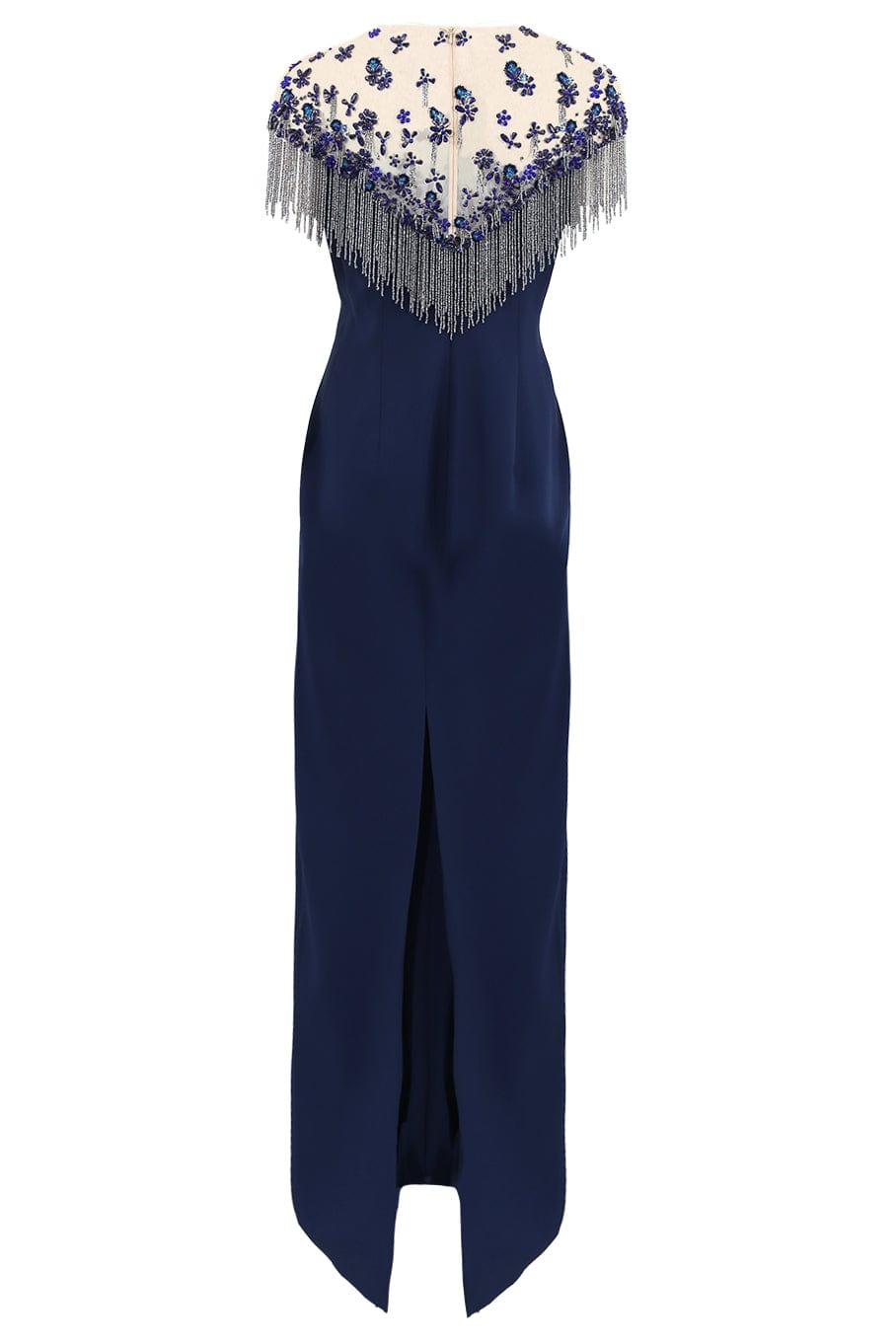 PAMELLA ROLAND-Embroidery Gown With Beaded Fringe-